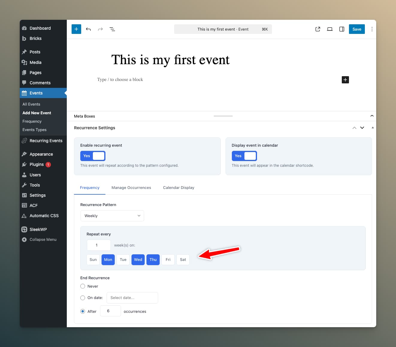 Weekly Days Selection